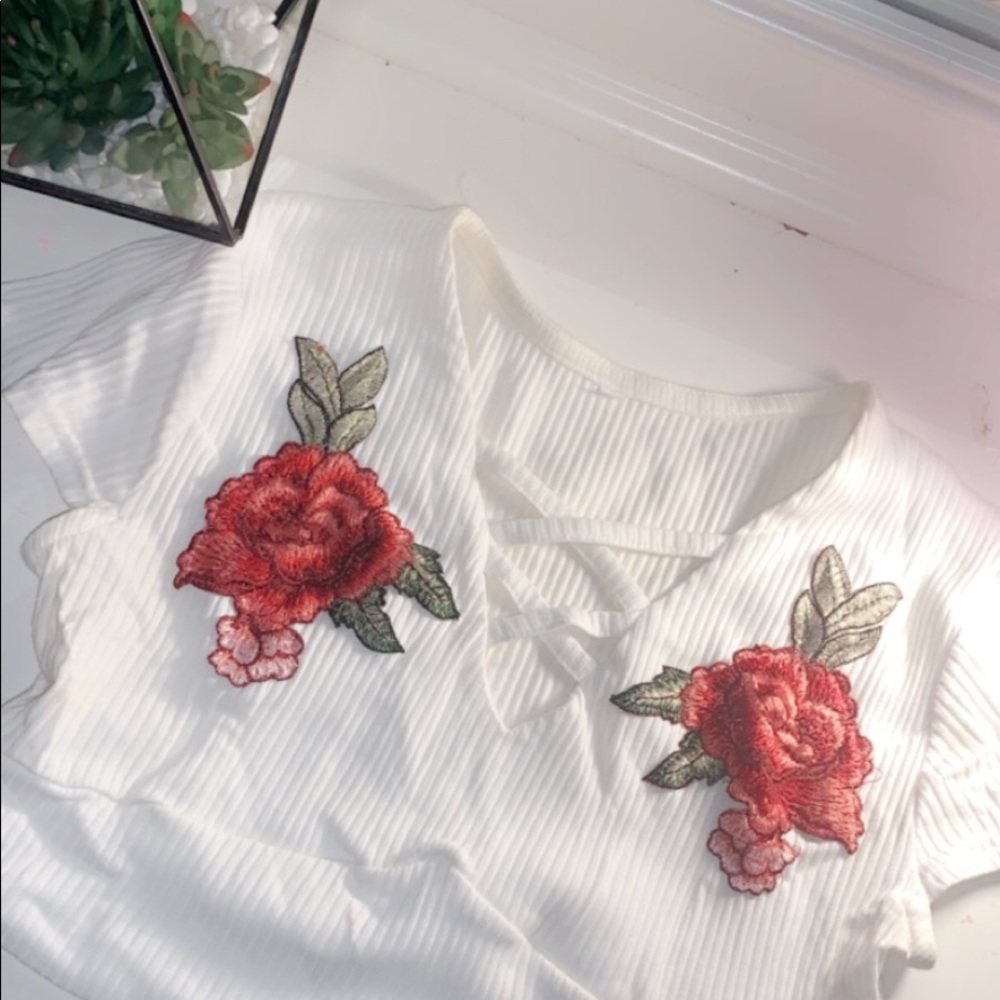 Red rose and white shein top